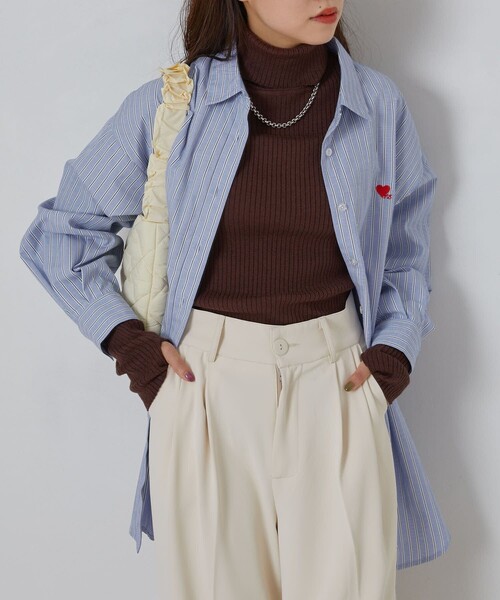 PUBLUX（パブリュクス）の「PUBLUX/パブリュクス リブタートルカラーニット フィンガーホール(指穴)デザイン（ニット/セーター・レディース・ブラック/ナチュラル/ブルーグリーン/グリーン/ブラウン/ピンク/ブルー・ﾌﾘ-）」の14枚目の写真