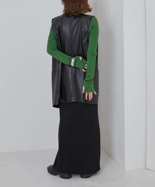 PUBLUX（パブリュクス）の「PUBLUX/パブリュクス リブタートルカラーニット フィンガーホール(指穴)デザイン（ニット/セーター・レディース・ブラック/ナチュラル/ブルーグリーン/グリーン/ブラウン/ピンク/ブルー・ﾌﾘ-）」の20枚目の写真