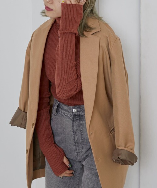 PUBLUX（パブリュクス）の「PUBLUX/パブリュクス リブタートルカラーニット フィンガーホール(指穴)デザイン（ニット/セーター・レディース・ブラック/ナチュラル/ブルーグリーン/グリーン/ブラウン/ピンク/ブルー・ﾌﾘ-）」の11枚目の写真