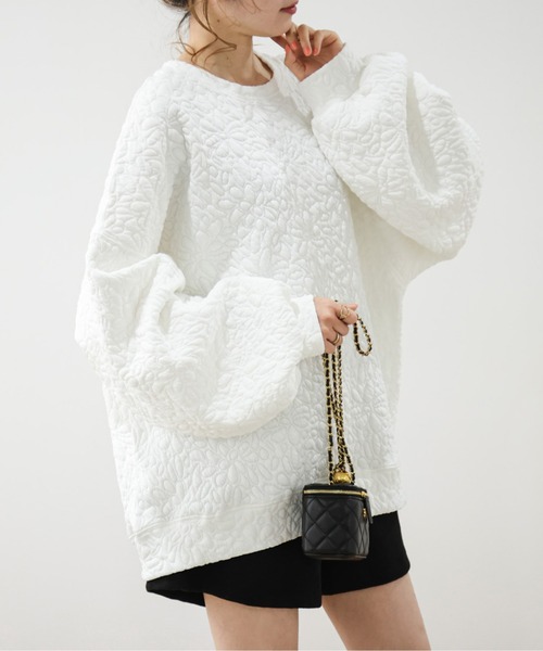 AMELY（エミリー）の「キルトボリュームトップス（Tシャツ/カットソー・レディース・ホワイト/ブラック/グレー・フリー）」の21枚目の写真