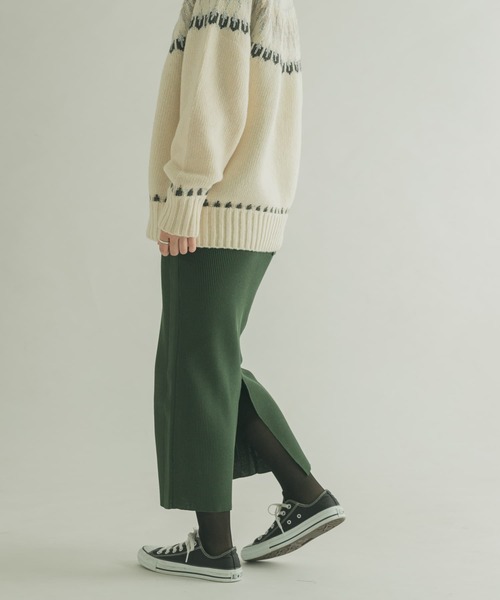FORK&SPOON（フォークアンドスプーン）の「FORK&SPOON　リブニットスカート（スカート・レディース・ブラック/ベージュ/グリーン・1/2）」の3枚目の写真