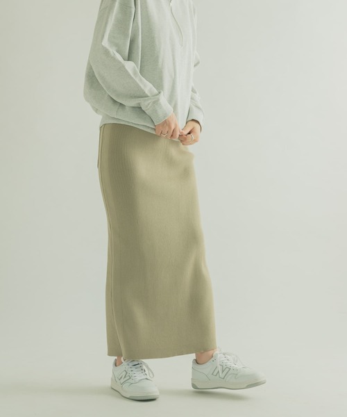 FORK&SPOON（フォークアンドスプーン）の「FORK&SPOON　リブニットスカート（スカート・レディース・ブラック/ベージュ/グリーン・1/2）」の4枚目の写真