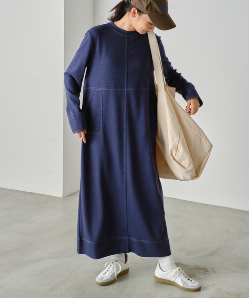 forksy.(フォルクシー)の「【forksy.】起毛カットリブステッチ配色ロングワンピース(ワンピース・レディース・アイボリー/ブラック/ネイビー・FREE)」の3枚目の写真