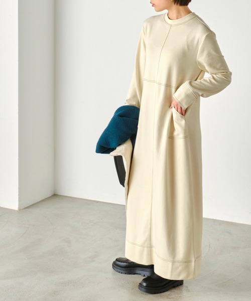 forksy.(フォルクシー)の「【forksy.】起毛カットリブステッチ配色ロングワンピース(ワンピース・レディース・アイボリー/ブラック/ネイビー・FREE)」の5枚目の写真