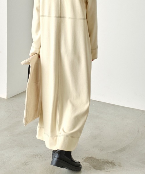 forksy.(フォルクシー)の「【forksy.】起毛カットリブステッチ配色ロングワンピース(ワンピース・レディース・アイボリー/ブラック/ネイビー・FREE)」の12枚目の写真