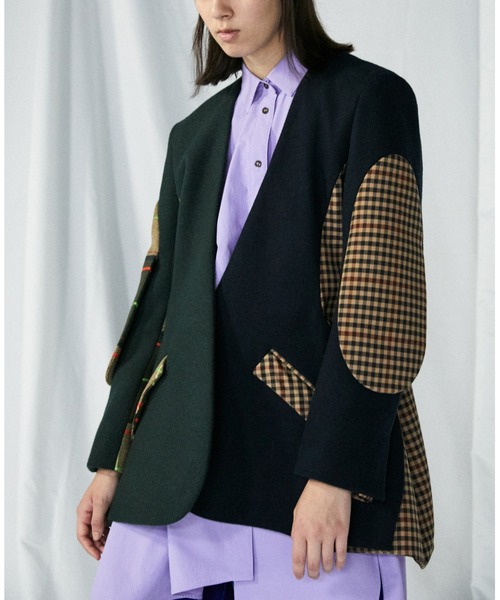 ENFOLD(エンフォルド)の「Melton Check A カーブデザインJACKET(その他アウター・レディース・ダークグリーン・38)」の1枚目の写真