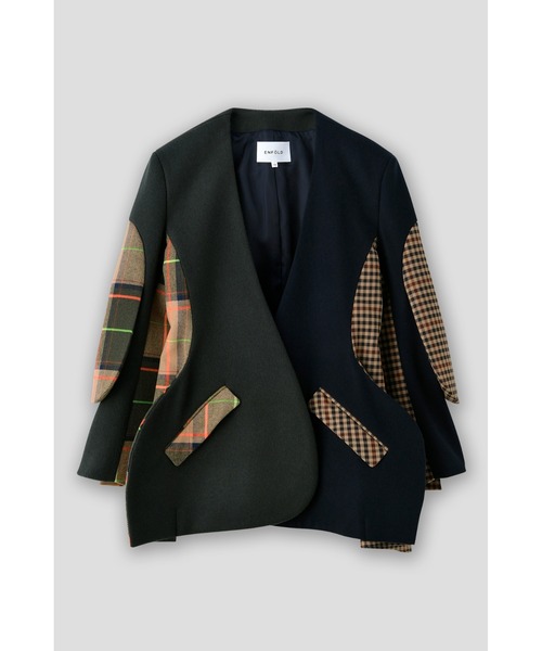 ENFOLD(エンフォルド)の「Melton Check A カーブデザインJACKET(その他アウター・レディース・ダークグリーン・38)」の5枚目の写真