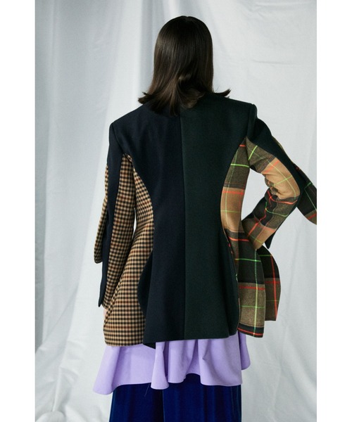 ENFOLD(エンフォルド)の「Melton Check A カーブデザインJACKET(その他アウター・レディース・ダークグリーン・38)」の2枚目の写真