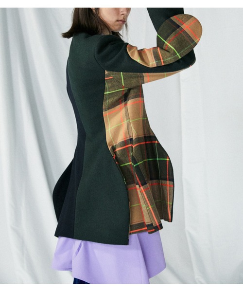 ENFOLD(エンフォルド)の「Melton Check A カーブデザインJACKET(その他アウター・レディース・ダークグリーン・38)」の8枚目の写真