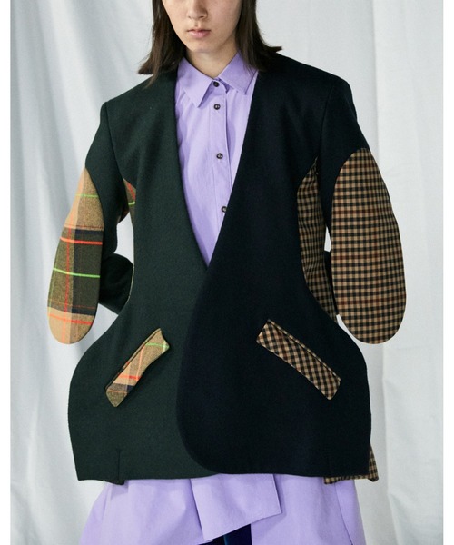 ENFOLD(エンフォルド)の「Melton Check A カーブデザインJACKET(その他アウター・レディース・ダークグリーン・38)」の7枚目の写真
