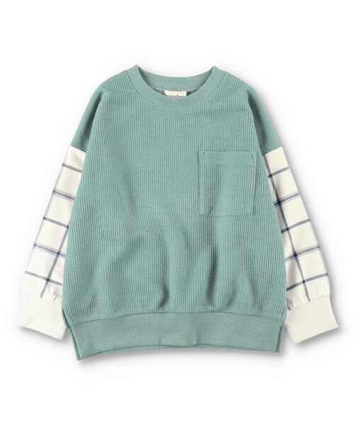 BRANSHES（ブランシェス）の「チェック柄袖切替トレーナー（スウェット・キッズ・ブラック/ライトグリーン・140/100/150/120/130/110/90）」の4枚目の写真