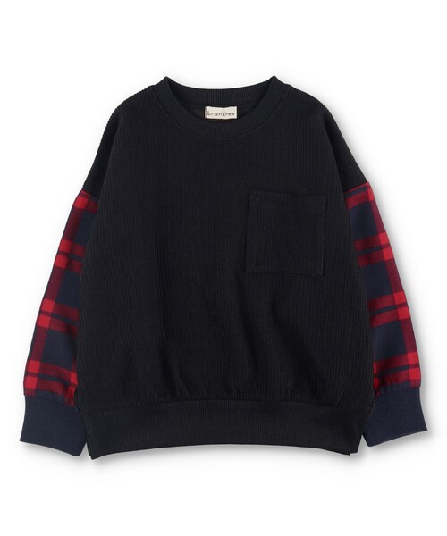 BRANSHES（ブランシェス）の「チェック柄袖切替トレーナー（スウェット・キッズ・ブラック/ライトグリーン・140/100/150/120/130/110/90）」の19枚目の写真