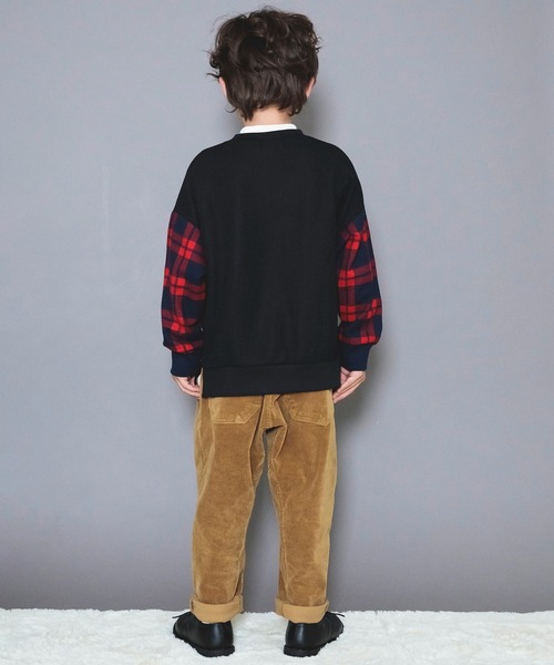 BRANSHES（ブランシェス）の「チェック柄袖切替トレーナー（スウェット・キッズ・ブラック/ライトグリーン・140/100/150/120/130/110/90）」の8枚目の写真