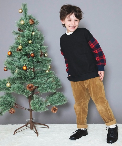 BRANSHES（ブランシェス）の「チェック柄袖切替トレーナー（スウェット・キッズ・ブラック/ライトグリーン・140/100/150/120/130/110/90）」の7枚目の写真