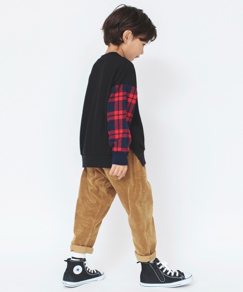 BRANSHES（ブランシェス）の「チェック柄袖切替トレーナー（スウェット・キッズ・ブラック/ライトグリーン・140/100/150/120/130/110/90）」の12枚目の写真