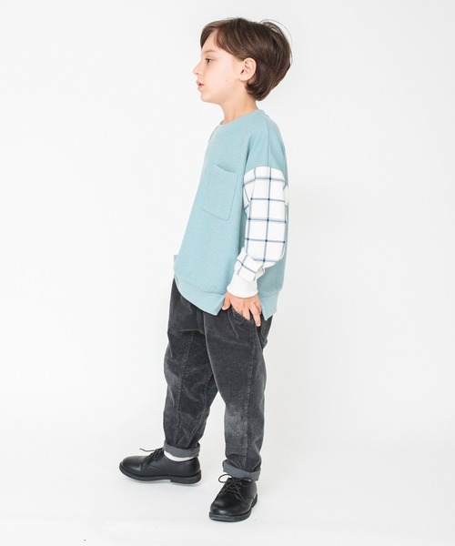 BRANSHES（ブランシェス）の「チェック柄袖切替トレーナー（スウェット・キッズ・ブラック/ライトグリーン・140/100/150/120/130/110/90）」の21枚目の写真