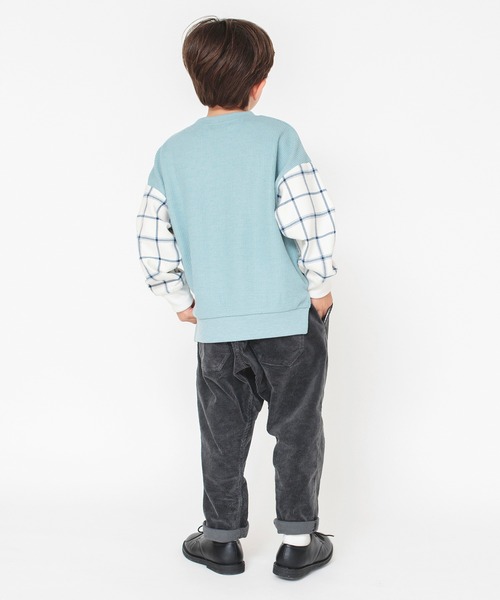 BRANSHES（ブランシェス）の「チェック柄袖切替トレーナー（スウェット・キッズ・ブラック/ライトグリーン・140/100/150/120/130/110/90）」の9枚目の写真