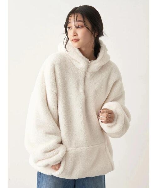 CRAFT STANDARD BOUTIQUE（クラフトスタンダードブティック）の「ハーフZIPボアパーカー（パーカー・レディース・ブラック/オフホワイト/ベージュ・L/M）」の4枚目の写真