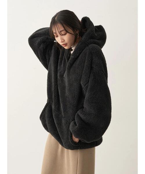 CRAFT STANDARD BOUTIQUE（クラフトスタンダードブティック）の「ハーフZIPボアパーカー（パーカー・レディース・ブラック/オフホワイト/ベージュ・L/M）」の5枚目の写真