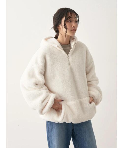 CRAFT STANDARD BOUTIQUE（クラフトスタンダードブティック）の「ハーフZIPボアパーカー（パーカー・レディース・ブラック/オフホワイト/ベージュ・L/M）」の7枚目の写真