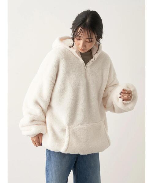 CRAFT STANDARD BOUTIQUE（クラフトスタンダードブティック）の「ハーフZIPボアパーカー（パーカー・レディース・ブラック/オフホワイト/ベージュ・L/M）」の8枚目の写真