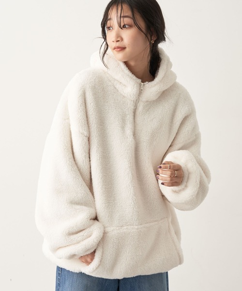 CRAFT STANDARD BOUTIQUE（クラフトスタンダードブティック）の「ハーフZIPボアパーカー（パーカー・レディース・ブラック/オフホワイト/ベージュ・L/M）」の2枚目の写真