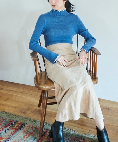 FREE'S MART(フリーズマート)の「配色メローリブハイネックニット(ニット/セーター・レディース・ブラック/ブルー/ピンク/ホワイト・FREE)」の13枚目の写真