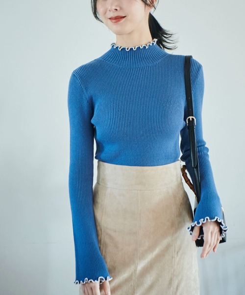 FREE'S MART(フリーズマート)の「配色メローリブハイネックニット(ニット/セーター・レディース・ブラック/ブルー/ピンク/ホワイト・FREE)」の10枚目の写真