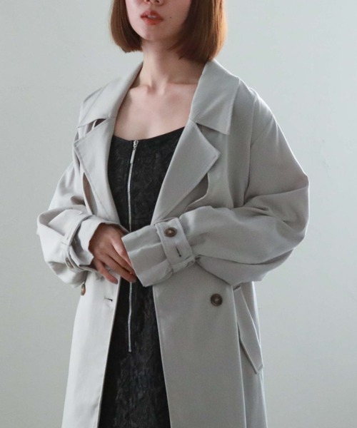 archives（アルシーヴ）の「ダブルフラップトレンチコート（トレンチコート・レディース・グレー/ミント/グレイッシュベージュ/ベージュ/アイボリー・MEDIUM）」の8枚目の写真