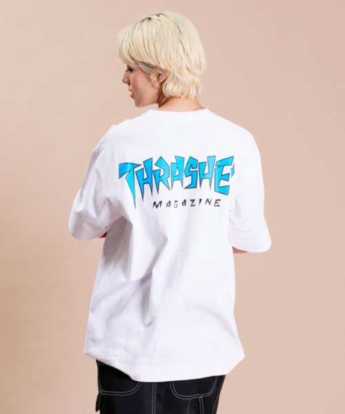 THRASHER(スラッシャー)の「【ムラサキスポーツ別注】THRASHER スラッシャー ビッグシルエット/オーバーサイズ/無地/バックプリントロゴTシャツ THML-007(Tシャツ/カットソー・レディース・ホワイト×グリーン/ホワイト×ブルー/ブラック×イエロー・M/L)」の11枚目の写真