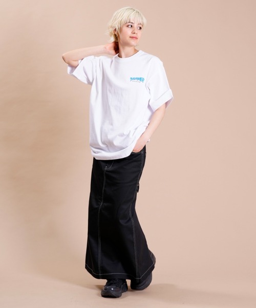 THRASHER(スラッシャー)の「【ムラサキスポーツ別注】THRASHER スラッシャー ビッグシルエット/オーバーサイズ/無地/バックプリントロゴTシャツ THML-007(Tシャツ/カットソー・レディース・ホワイト×グリーン/ホワイト×ブルー/ブラック×イエロー・M/L)」の12枚目の写真