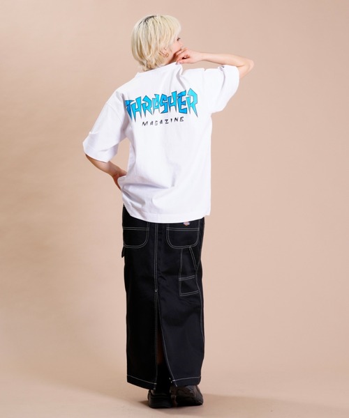 THRASHER(スラッシャー)の「【ムラサキスポーツ別注】THRASHER スラッシャー ビッグシルエット/オーバーサイズ/無地/バックプリントロゴTシャツ THML-007(Tシャツ/カットソー・レディース・ホワイト×グリーン/ホワイト×ブルー/ブラック×イエロー・M/L)」の14枚目の写真