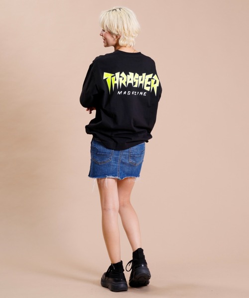THRASHER(スラッシャー)の「【ムラサキスポーツ別注】THRASHER スラッシャー ビッグシルエット/オーバーサイズ/無地/バックプリントロゴTシャツ THML-007(Tシャツ/カットソー・レディース・ホワイト×グリーン/ホワイト×ブルー/ブラック×イエロー・M/L)」の19枚目の写真