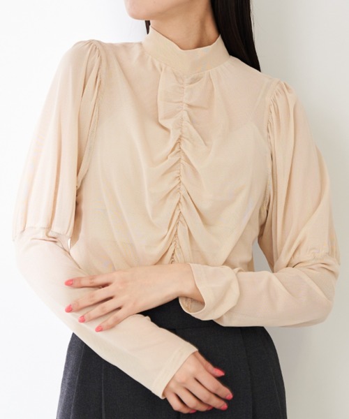 Solace（ソレイス）の「センターギャザーシアートップス（シャツ/ブラウス・レディース・ライトブルー/ブラック/ナチュラル・FREE）」の2枚目の写真