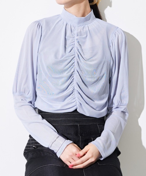 Solace（ソレイス）の「センターギャザーシアートップス（シャツ/ブラウス・レディース・ライトブルー/ブラック/ナチュラル・FREE）」の3枚目の写真