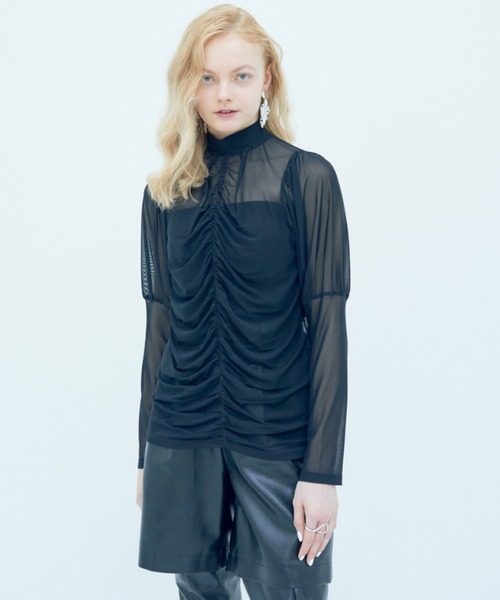 Solace（ソレイス）の「センターギャザーシアートップス（シャツ/ブラウス・レディース・ライトブルー/ブラック/ナチュラル・FREE）」の9枚目の写真