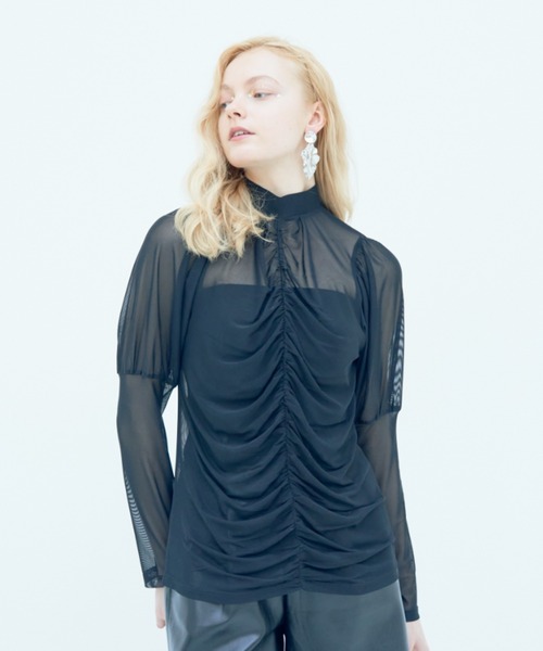 Solace（ソレイス）の「センターギャザーシアートップス（シャツ/ブラウス・レディース・ライトブルー/ブラック/ナチュラル・FREE）」の11枚目の写真
