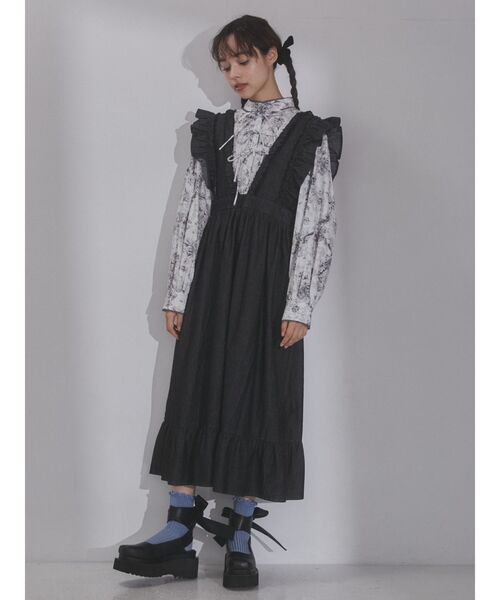 merry jenny（メリージェニー）の「デニムフリルレイヤードワンピース（ワンピース・レディース・インディゴブルー/ブラック・FREE）」の4枚目の写真