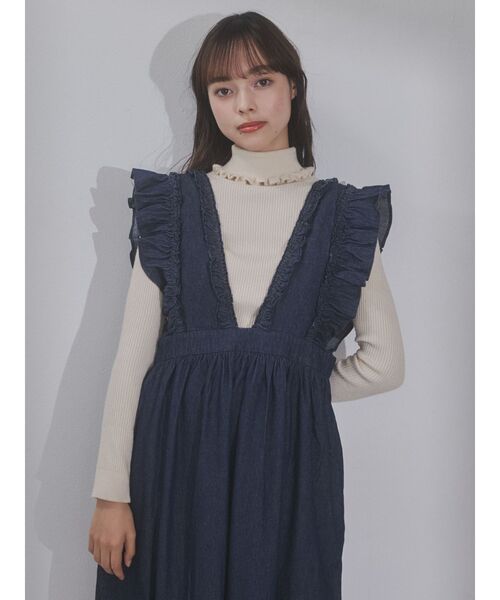 merry jenny（メリージェニー）の「デニムフリルレイヤードワンピース（ワンピース・レディース・インディゴブルー/ブラック・FREE）」の10枚目の写真
