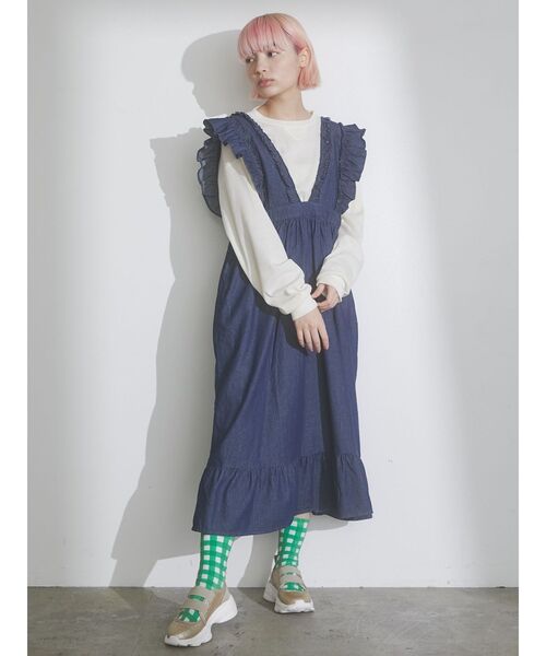 merry jenny（メリージェニー）の「デニムフリルレイヤードワンピース（ワンピース・レディース・インディゴブルー/ブラック・FREE）」の13枚目の写真