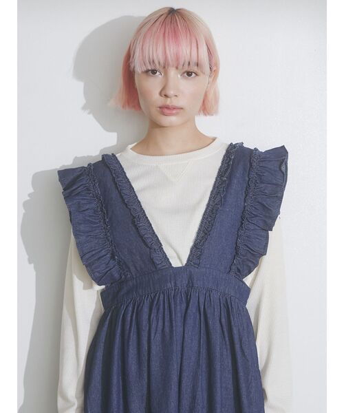 merry jenny（メリージェニー）の「デニムフリルレイヤードワンピース（ワンピース・レディース・インディゴブルー/ブラック・FREE）」の15枚目の写真