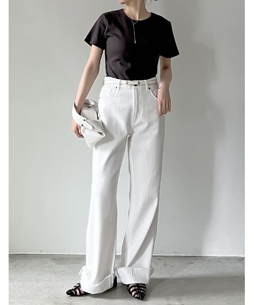 Re:EDIT（リエディ）の「[神山まりあさん着用][低身長サイズ有]コットンロールアップデニムパンツ（デニムパンツ・レディース・ネイビー/ブルー系/ホワイト系/ブルー/ホワイト/ネイビー系・LARGE/MEDIUM/SHORT）」の20枚目の写真