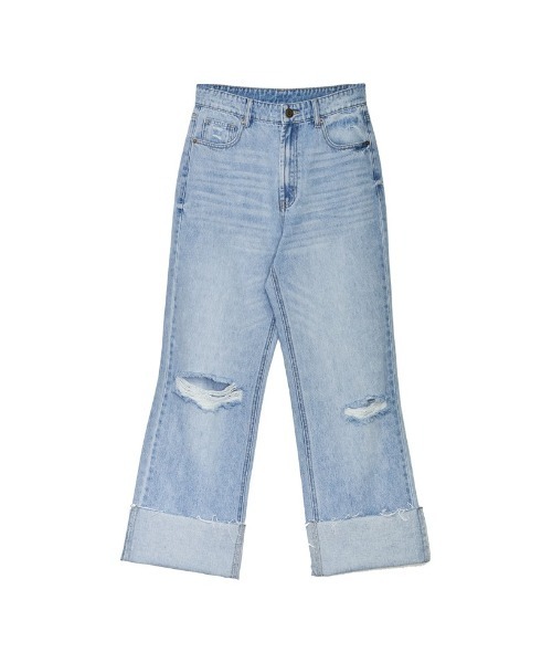 Re:EDIT（リエディ）の「[神山まりあさん着用][低身長サイズ有]コットンロールアップデニムパンツ（デニムパンツ・レディース・ネイビー/ブルー系/ホワイト系/ブルー/ホワイト/ネイビー系・LARGE/MEDIUM/SHORT）」の16枚目の写真