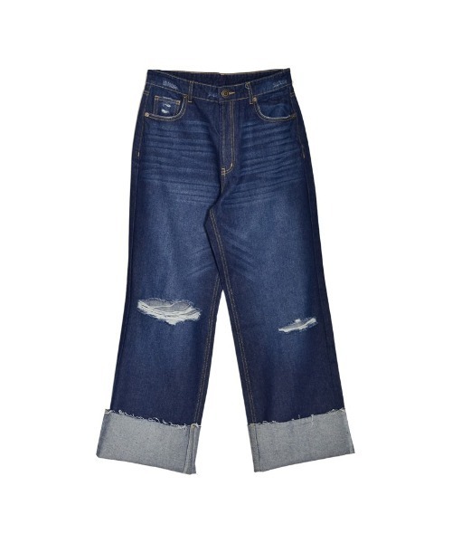 Re:EDIT（リエディ）の「[神山まりあさん着用][低身長サイズ有]コットンロールアップデニムパンツ（デニムパンツ・レディース・ネイビー/ブルー系/ホワイト系/ブルー/ホワイト/ネイビー系・LARGE/MEDIUM/SHORT）」の17枚目の写真