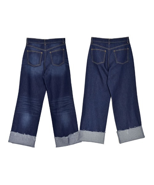 Re:EDIT（リエディ）の「[神山まりあさん着用][低身長サイズ有]コットンロールアップデニムパンツ（デニムパンツ・レディース・ネイビー/ブルー系/ホワイト系/ブルー/ホワイト/ネイビー系・LARGE/MEDIUM/SHORT）」の11枚目の写真