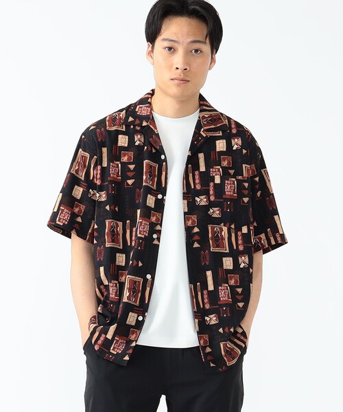 BEAMS HEART（ビームスハート）の「プリント オープンカラー シャツ（シャツ/ブラウス・メンズ・ホワイト系その他/ホワイト系その他2/ブラック/ベージュ/ダークグリーン/ホワイト系その他3/グリーン系その他5/ダークブラウン/ブルー・SMALL/MEDIUM/LARGE）」の4枚目の写真