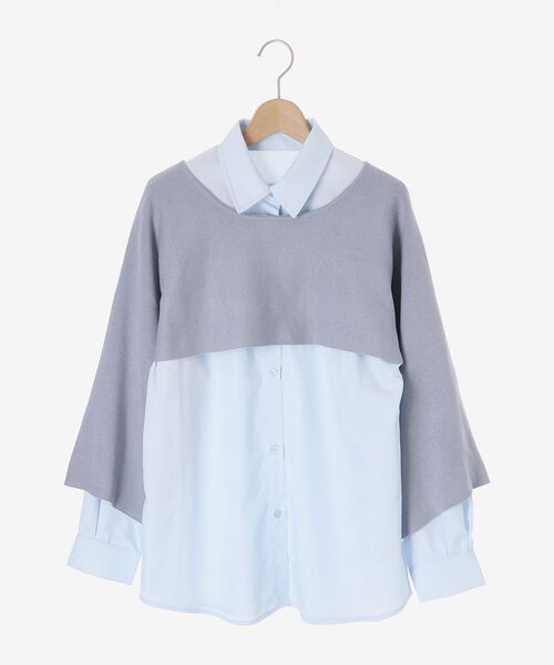 MAJESTIC LEGON(マジェスティックレゴン)の「シャツsetショートスリットニット(シャツ/ブラウス・レディース・ベージュ/ブルー/ライトグリーン・MEDIUM)」の3枚目の写真