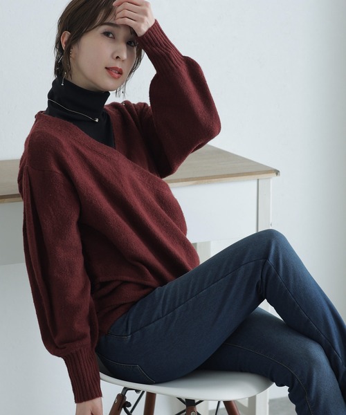 カシュクールショート丈セーター（ニット/セーター）｜ElegChic（エレグシック）