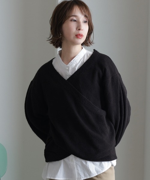 ElegChic(エレグシック)の「カシュクールショート丈セーター(ニット/セーター・レディース・バーガンディー/ベージュ/ブラック/グレー・XL/M/4L)」の13枚目の写真