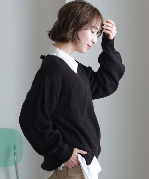 ElegChic(エレグシック)の「カシュクールショート丈セーター(ニット/セーター・レディース・バーガンディー/ベージュ/ブラック/グレー・XL/M/4L)」の19枚目の写真